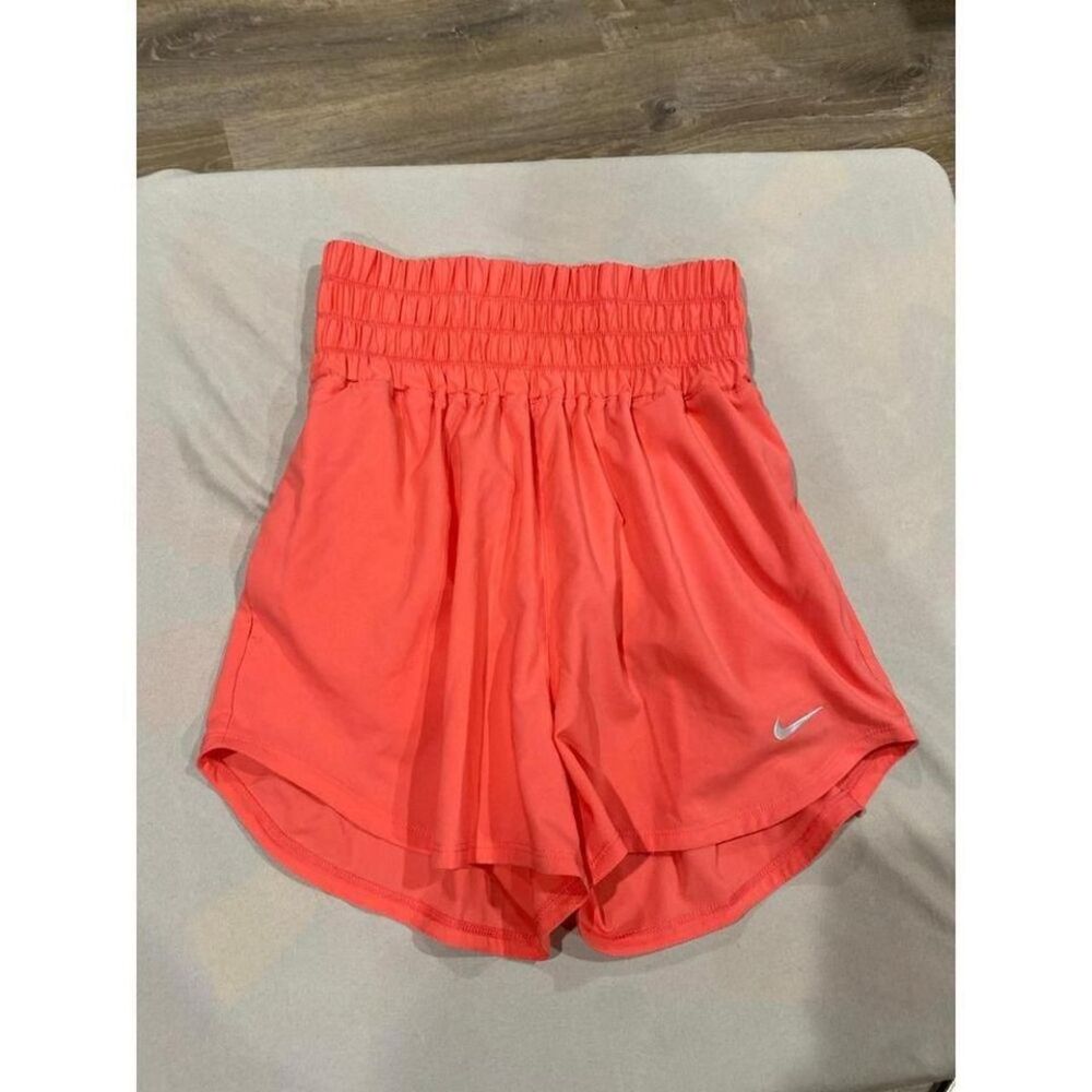 Nike Dri-FIT‎ High Waisted Smocked Training Shorts Coral Pink  Women's XS